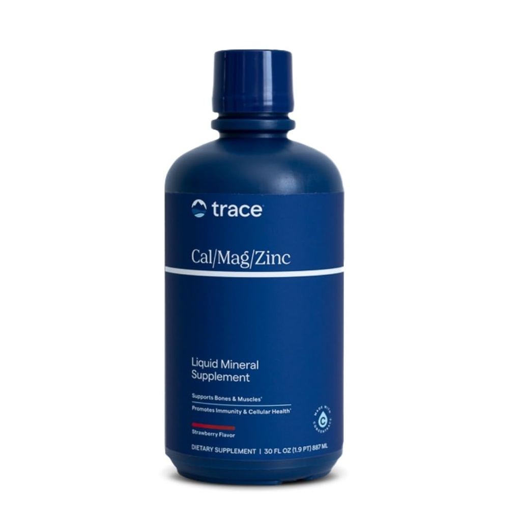 Trace Minerals Cal/Mag/Zinc - Liquid Mineral Supplement for Natural Body Health - Bone, Muscle & Cellular Health - Supports Immunity & Energy - Glutenvrij - 30Fl Oz (32 Servings) - Natural Strawberry
