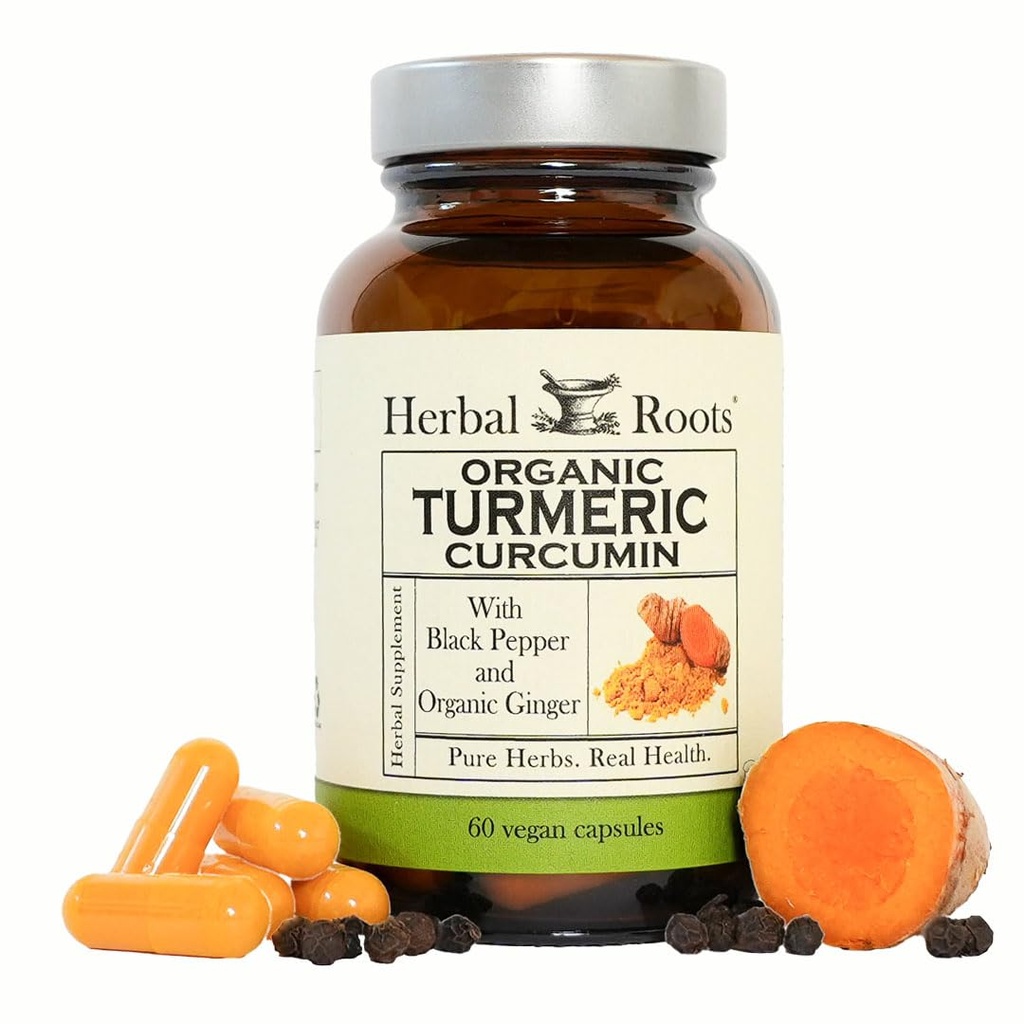 Herbal Roots - Turmeric Curcumin Capsules - Extra Strength - 1000mg Pure Organic Turmeric Supplement, 95% Standardized Curcumin Extract with BioPerine Pepper and Ginger