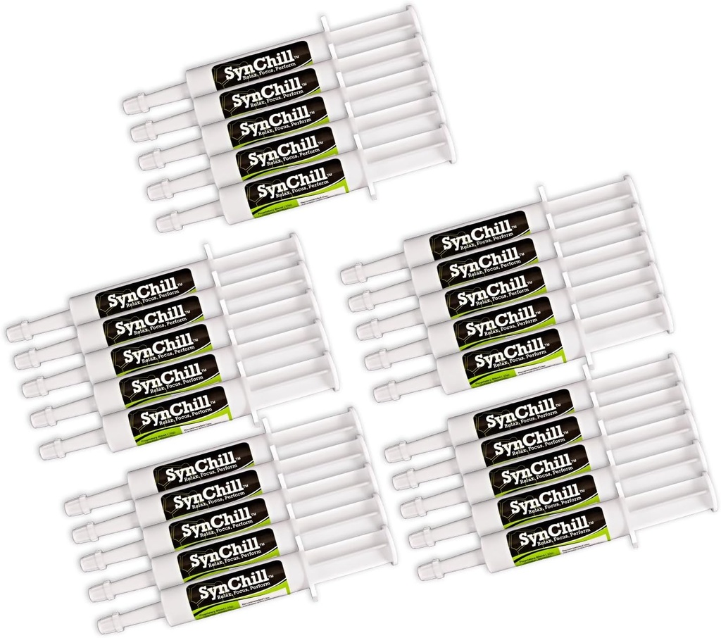 SynChill Oral Horse Calming Gel, 100% Natural & Nutritional Supplement, Lab bewezen resultaten, Ontworpen voor Focus & Performance, goedgekeurd door Olympische professionals & dierenartsen, Made in USA - 25-pack