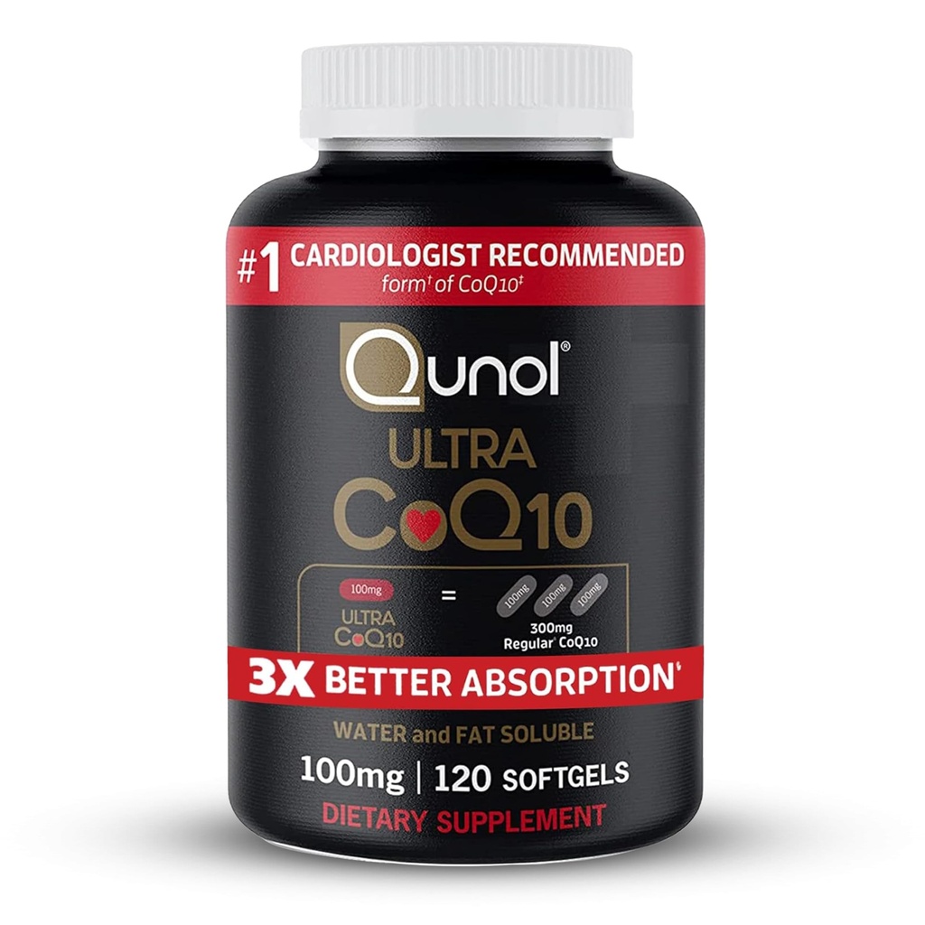 Qunol Ultra CoQ10 100mg, 3x Betere Absorptie, Gepatenteerd Water en vet Oplosbare Natuurlijke Supplement Vorm van Co-enzym Q10, Antioxidant voor Hartgezondheid, 120 Graaf Softgels