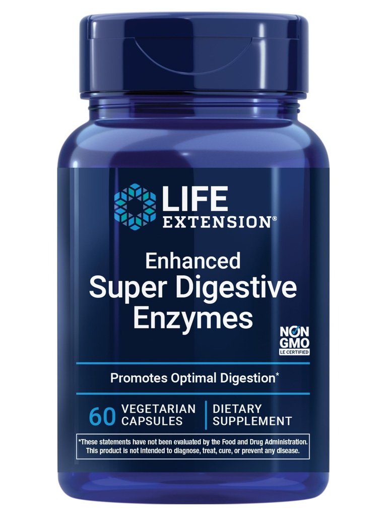 Life Extension Enhanced Super Digestive Enzymes, Ondersteunt spijsvertering, Comfort, verteren Plant-Based Foods, Niet-GMO, Vegetarisch, 60 Capsules