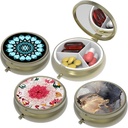 Small Pill Box,Pill Case voor Purse&Pocket,3 Compartments Travel Pill Case Medication Organizer Opslag voor Vitaminen, Pillen, Visolie en oorbellen, Studs, Bronze-3Round