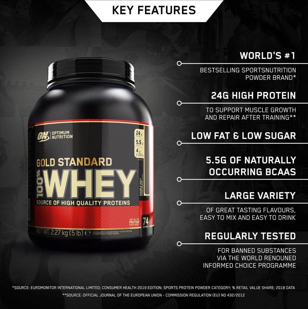 Optimum Nutrition 100% Whey Gold Standard, Double Rich Chocolate, 5 Pound