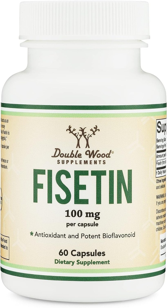 Fisetine Supplement - 100mg Bioactieve Flavnonols, 60 Telling (Bioflavonoïde Polyfenolen Supplement vergelijkbaar met Apigenine, Luteoline en Quercetine) Veroudering Ondersteuning Senolytische door Dubbel Hout