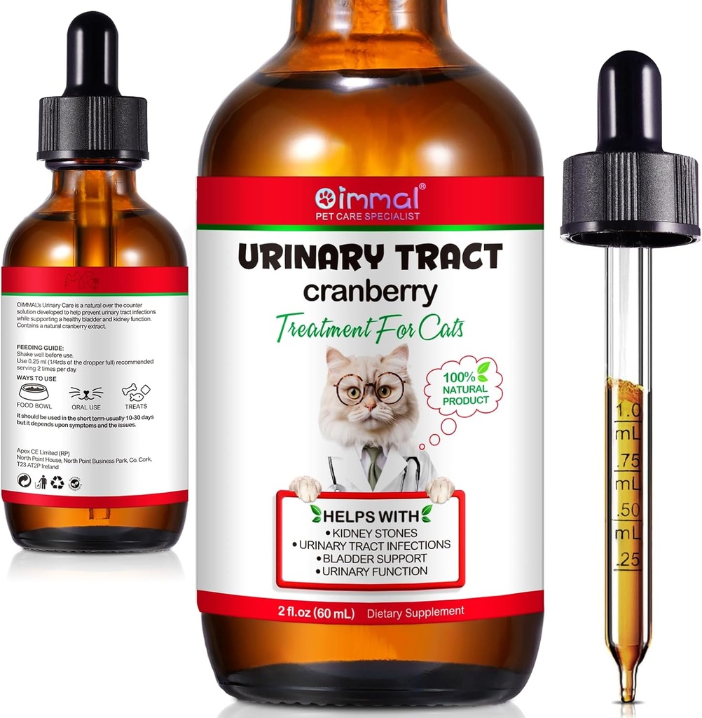 Tract urinaire pour chats, gouttes d'urine de chat naturel - Supports Bladder, Rein Stone & Dog UTI Relief, Cranberry Rein Bladder gouttes, supplément à base de plantes pour chats, saveur de poulet - 60 ml / 2,02oz