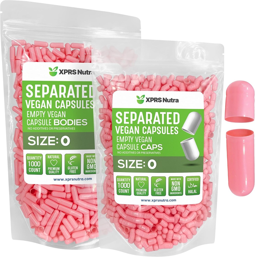 XPRS Nutra Vegan Maat 0 Gescheiden capsules - 1000 Tel Premium Lege Capsules Gescheiden in zakken - 0 pillen voor DIY supplement vullen (Roze)