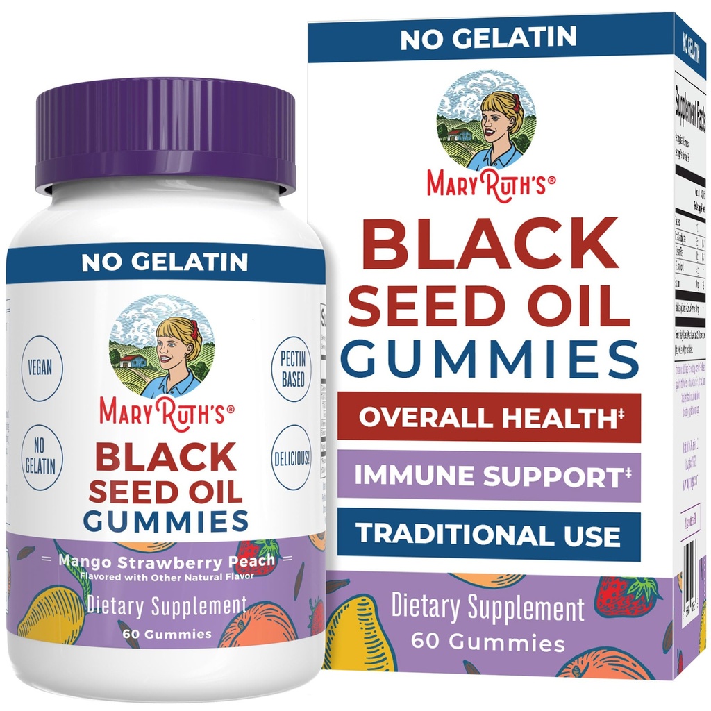 MaryRuth Organics Huile de Graine Noire Gommies (en anglais seulement) Supplément d'huile de Graine de Cumin Noire Utilisé traditionnellement pour le soutien immunitaire et la santé cardiovasculaire (en anglais seulement)