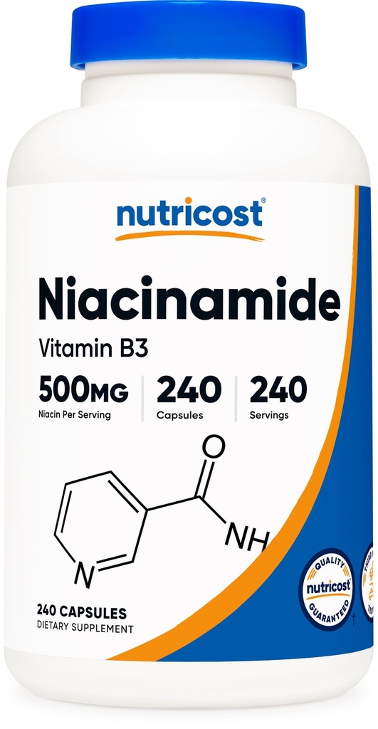 Nutricost Niacinamide (Vitamine B3) 500mg, 240 Capsules - Non-GMO, Glutenvrij, Flushvrij Vitamine B3