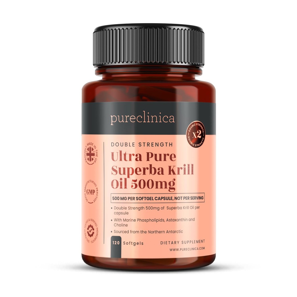 Ultra Pure Superba Krill Oil 500mg x 120 Capsules - Source dans les eaux non polluées de l'Antarctique fournir un riche approvisionnement en astaxanthine, oméga 3 et vitamine D