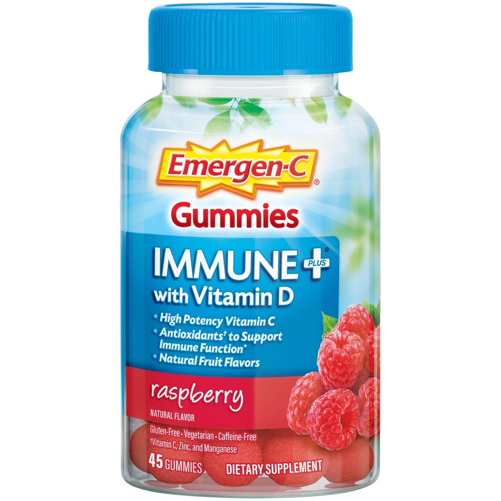 Emergen-C Immune+ Triple Action Immune Support Gummies, BetaVia (R), 1000mg Vitamine C, B Vitaminen, Vitamine D en Antioxidanten, Raspberry, Terug naar School Essentials