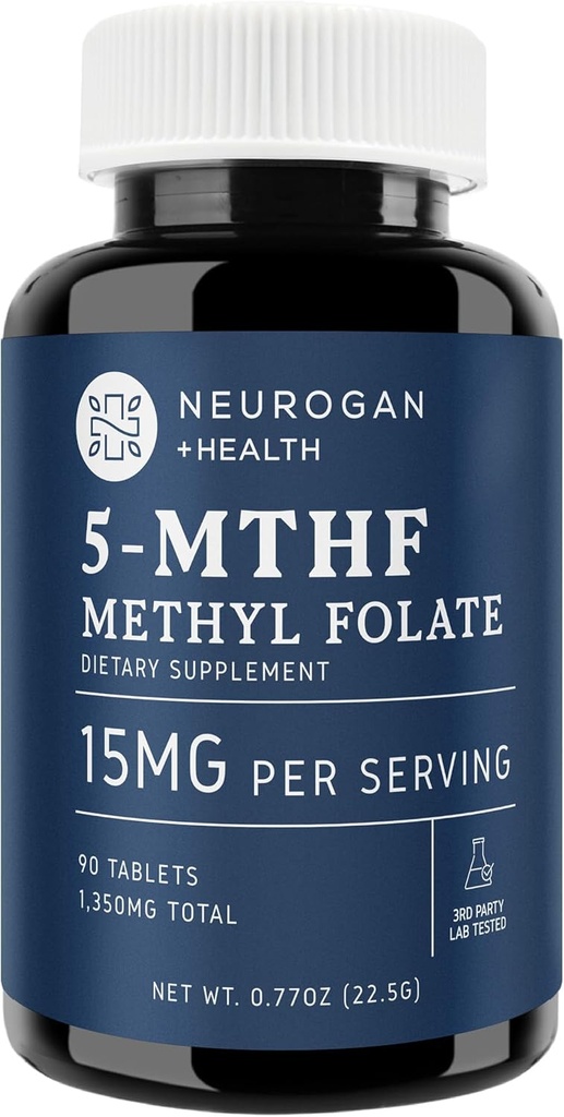 Neurogan L-5-MTHF Methyl Folate Supplement, 15 mg - Active Folic Acid-Vegan, Glutenvrije en non-GMO - Ondersteunt cognitieve, cardiovasculaire en goede gezondheid - Made in USA, 90-dagen aanbod