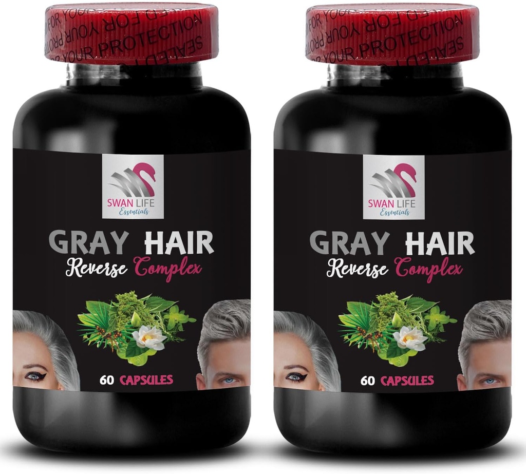 Haarverjonging - grijs haar omgekeerd - Jeugdig haar, haarpigmentatie, kleur verbeterend, herlevende natuurlijke kleur, haarherstel, herstellen van levendigheid, haarverzorging oplossing 2 flessen 120 capsules