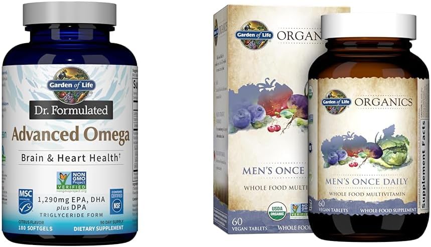 Tuin van het leven Omega-3 Visolie 1.290mg + Heren Biologische Multivitamine, 60 tabletten