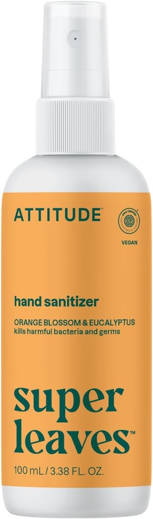 ATTITUDE Hand Sanitizer Spray voor volwassenen en kinderen, EWG geverifieerd, doodt Bacteria en Germs, Vegan, Orange Blossom & Eucalyptus, 3,38 Fl Oz (Spray Bottle)