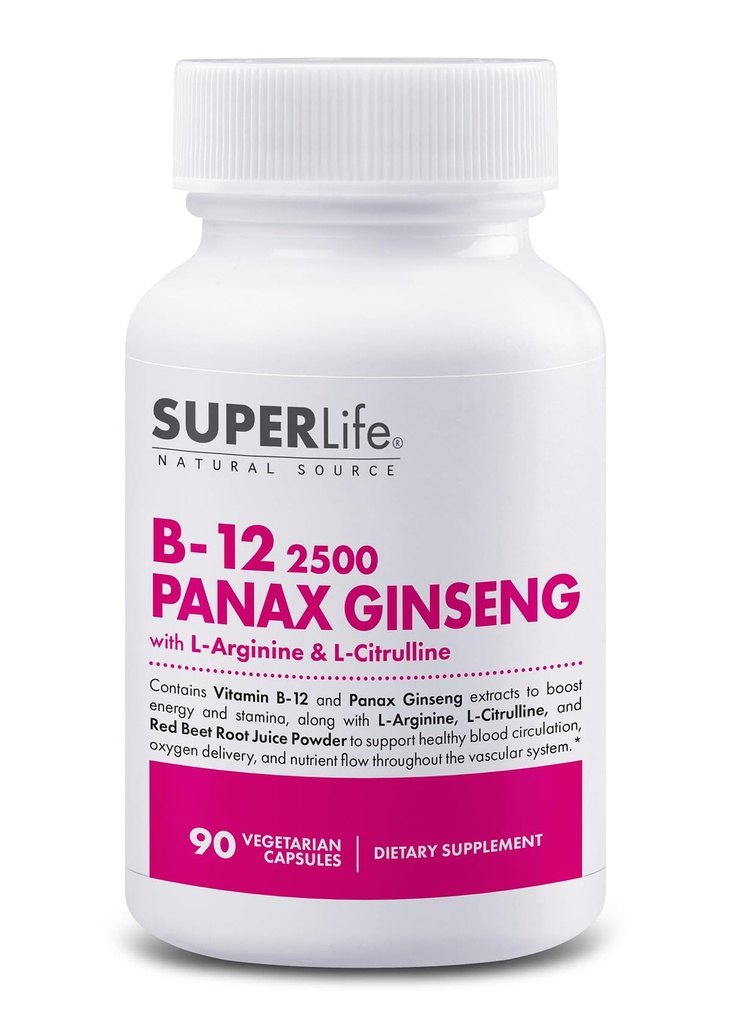 Fresh Start Vitamine B-12 2500 & Panax Ginseng avec L-Arginine & L-Citrulline - Powerful Energy Booster (Powerful Energy Booster) prend en charge le flux sanguin normal et le métabolisme énergétique.