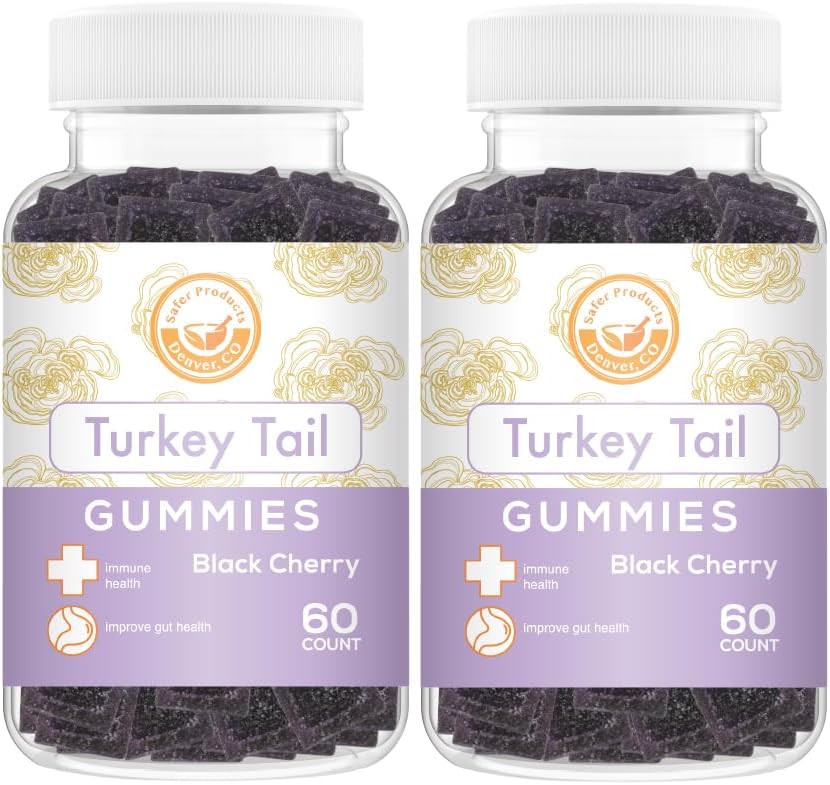 Turkije staart paddo's Gummies - mei ondersteuning Immune Health en Gut Microbiome - Zwarte kersensmaak - Veganistisch, Non-GMO, Glutenvrij, Gelatine Vrij - 120 Tel.