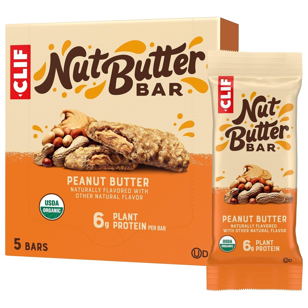 CLIF Nut Butter Bar - Peanut Butter - Filled Energy Bars - Non-GMO - USDA Organic - Plant-Based - Low Glycemic - 1,76 oz. (5 Pack)