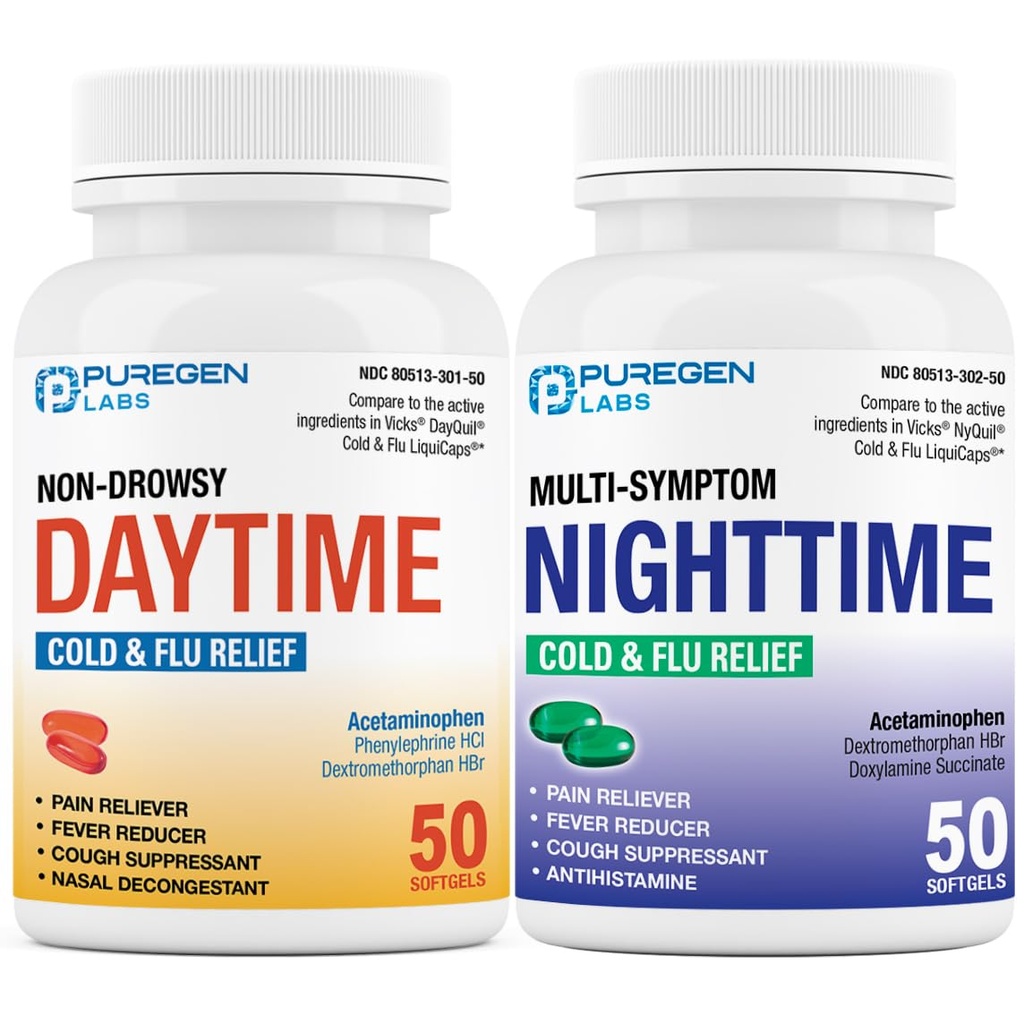 Purigen Labs Daytime en Nighttime Combo Pack, Cold and Flu Relief Medicine 