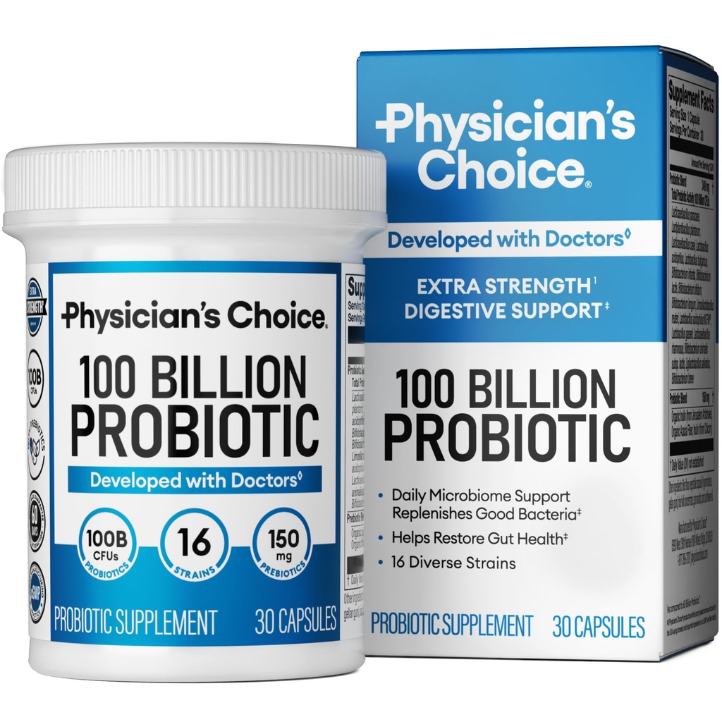 KEUZE van de arts 100 miljard geavanceerde probiotica - 16 strains + Organic Prebiotics - Digestieve & Gut Health - Ondersteuning van Occasional Constipatie, diarree, gas & Bloating - Probiotica voor vrouwen en mannen