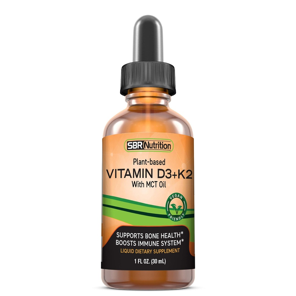 Vitamine végétale D3 + K2 (MK-7) gouttes liquides avec huile MCT, parfum de menthe poivrée, aide à soutenir les os forts et le cœur en santé