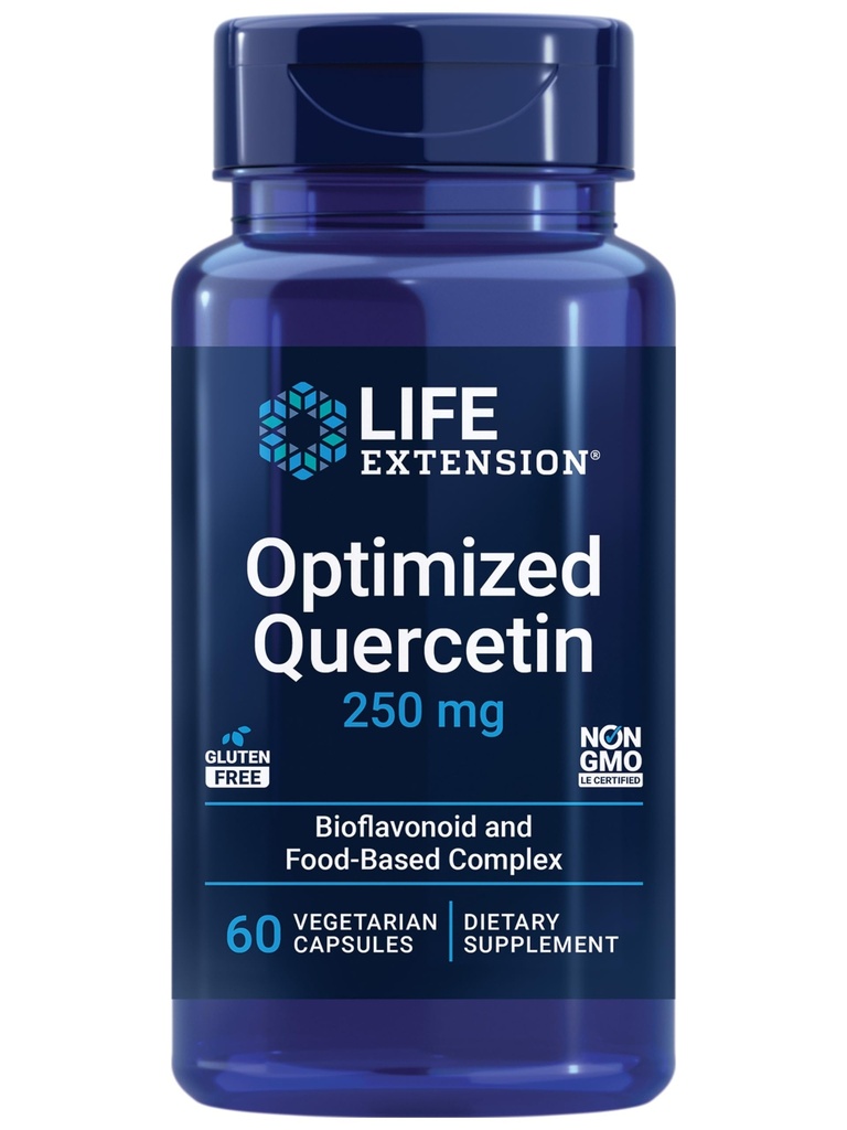 Prolongation de vie optimisée Quercetin 250 mg soutient la santé immunitaire, la santé cardiaque, non-OGM, sans gluten - 60 capsules végétariennes