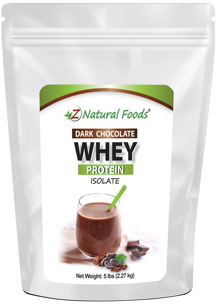 Z aliments naturels Chocolat foncé Isolé de protéines de lactosérum, poudre de protéines naturelles avec zéro sucre, enrichi avec des protéines vitales pour stimuler l'énergie et perdre du poids, sans gluten, non-OGM, 5 lbs