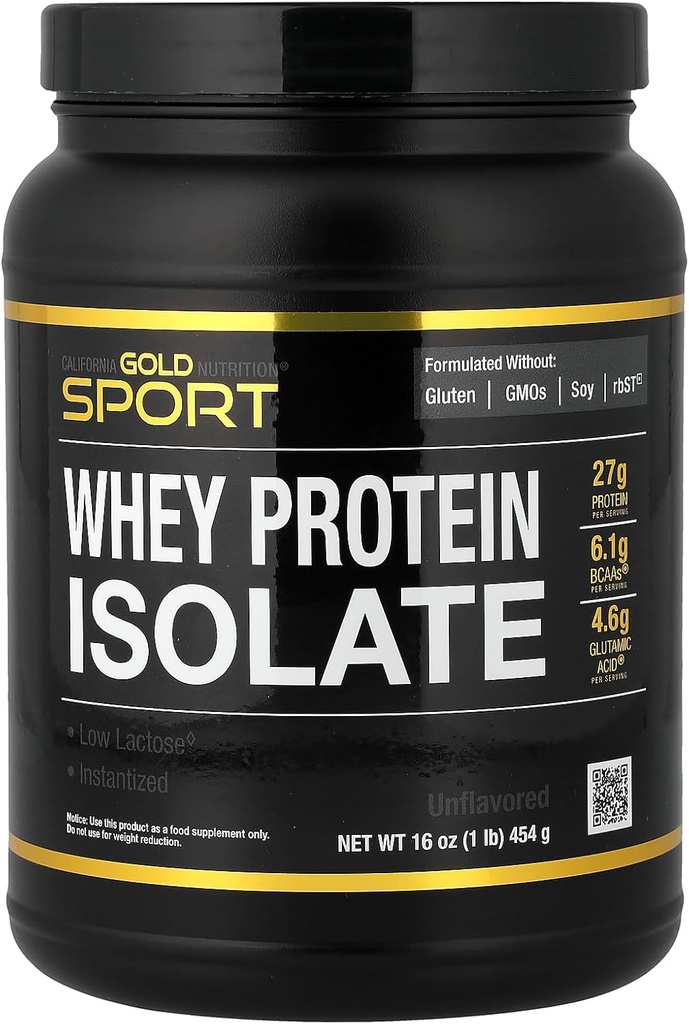 California Gold Nutrition Sport, Isolation des protéines de lactosérum, non aromatisée, 1 lb (454 g)
