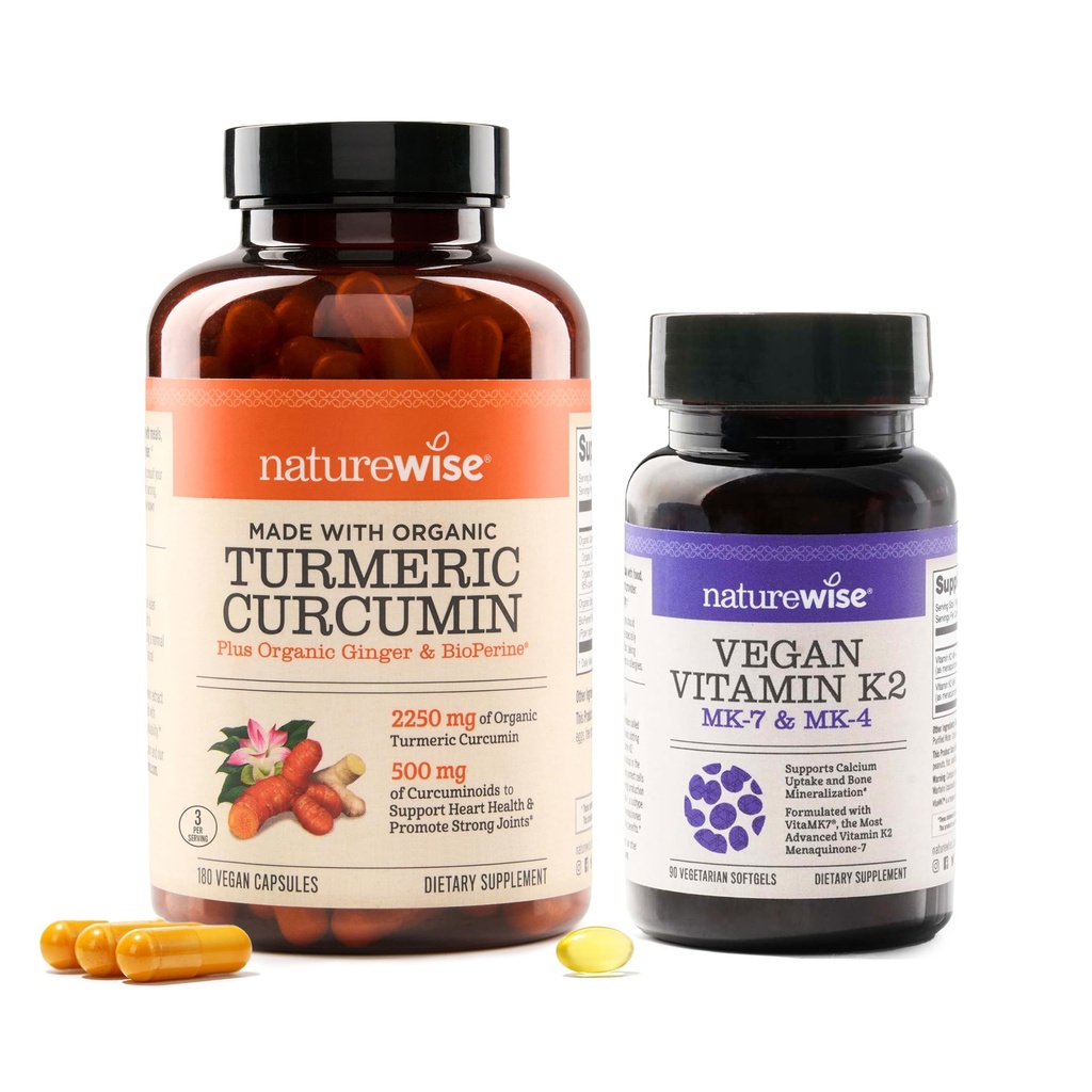 NatureWise Curcumine Turmère 2250mg avec BioPerine et Vitamine végétalienne K2 MK-7 100mcg et MK4 500mcg - 180 Comte et 90 Softgels