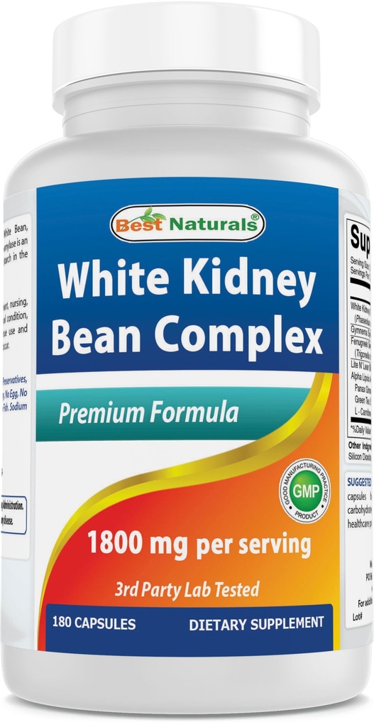 Best Naturals Witte Nier Bean Complex 1800 mg per portie- 180 Capsules. Niet-GMO, en glutenvrij