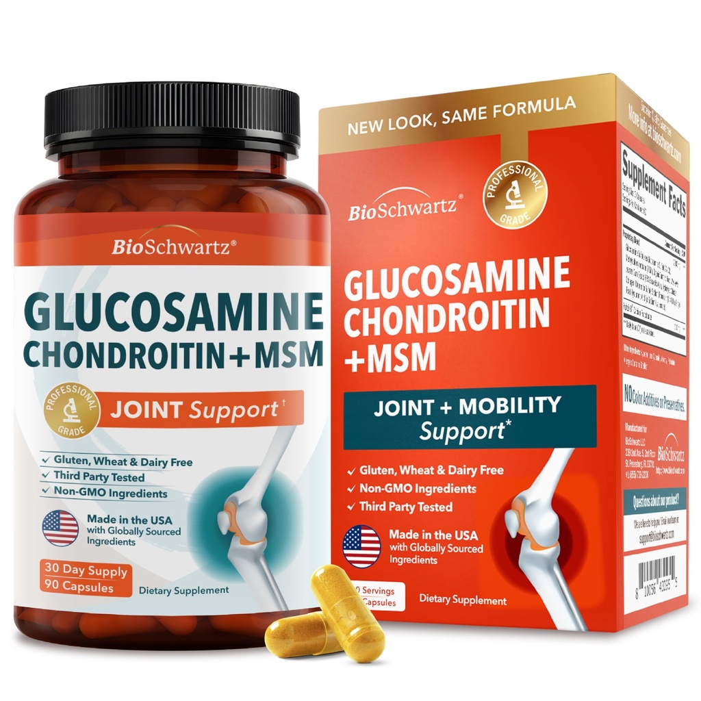 Glucosamine Chondroïtine MSM Supplément de soutien conjoint - Collagène Peptides, Turmeric et Ginger, Acide hyaluronique, Glucosamine Chondroïtine Sulfate pour le confort articulaire - Sans gluten, sans OGM, 90 Capsules