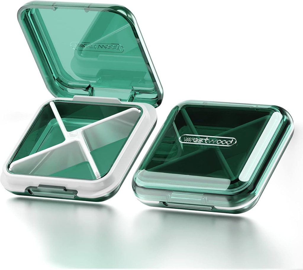 DUBSTAR Daily Pill Organizer,4 Compartments Portable Travel Small Pill Case, Pill Box voor Purse Pocket om vitamines te houden, Cod Lever Olie, Complements en Medicatie (Groen)