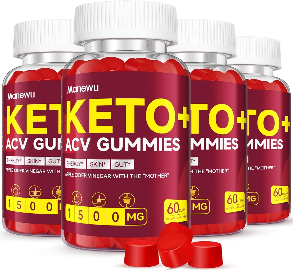Gommies de vinaigre de cidre de pomme Keto - 1500mg vinaigre avec mère - Vegan, non-OGM, Gommies de vinaigre de cidre de pomme biologique pour les femmes hommes, detox & nettoyage, 4 pack