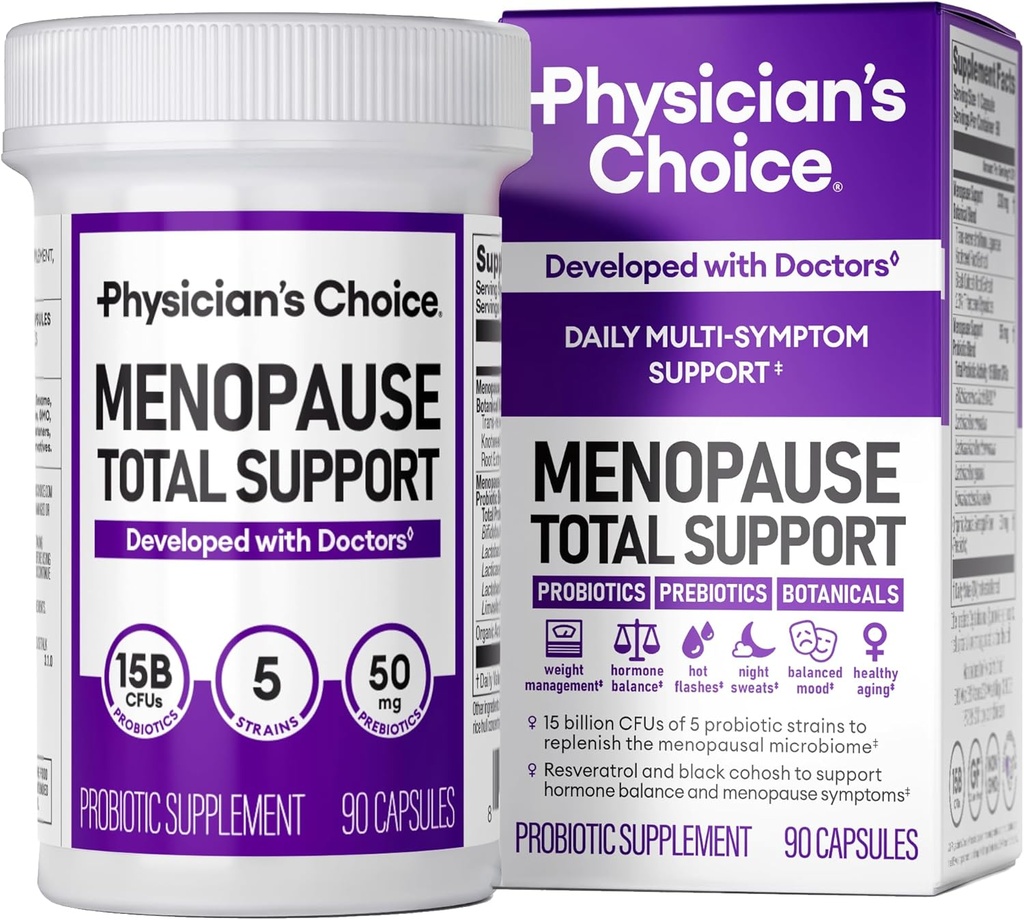 KEUZE voor artsen Menopauze Probiotische Supplement voor vrouwen - Ondersteunt Hormone Balance, Hot Flashes, Night Sweats, Weight Management, Bloating & Gut Health - met Black Cohosh, Resveratrol+ - 90ct