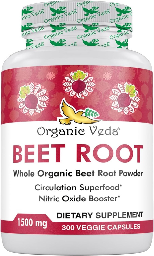 Biologische Veda Beetwortel Capsules 1500mg - 300 Beetwortelpoeder Capsules met hoge sterkte Nitraten ter ondersteuning van Circulatie, Nitrikoxide, Energie, Endurance & Uithoudingsvermogen - Non-GMO & Glutenvrije