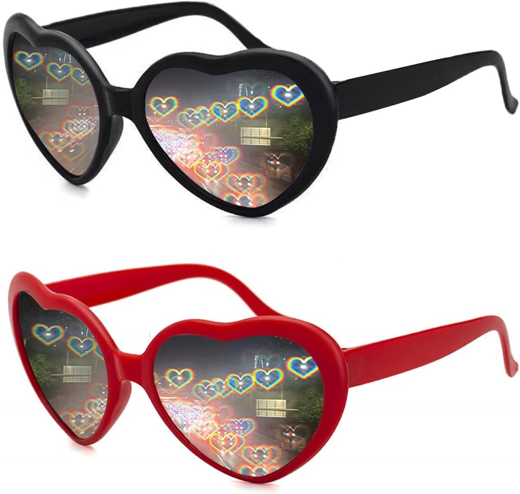 2 Pack Heart Shaped Diffractie glazen voor vrouwen, Heart Effect Zonnebrillen zijn Perfect voor Valentijnsdag Accessoires, Rave Party, Bruiloft Party, Musical Evening, Vuurwerk Shows.