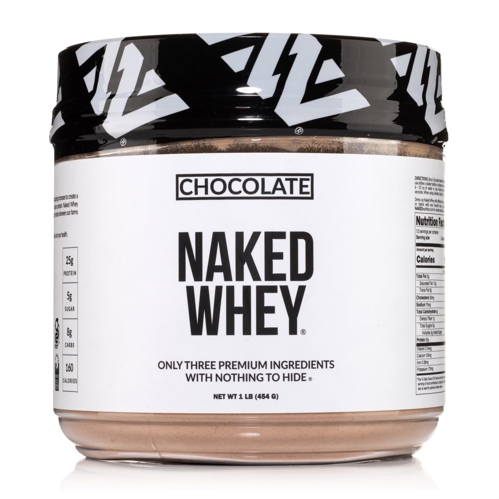 NAKED Chocolate Wei 1LB - All Natural Grass Fed Wei Proteïne Poeder, Biologische Cacao, en Kokossuiker - Geen GGO, Geen soja, en glutenvrij, Hulp Groei en herstel - 12 Serven