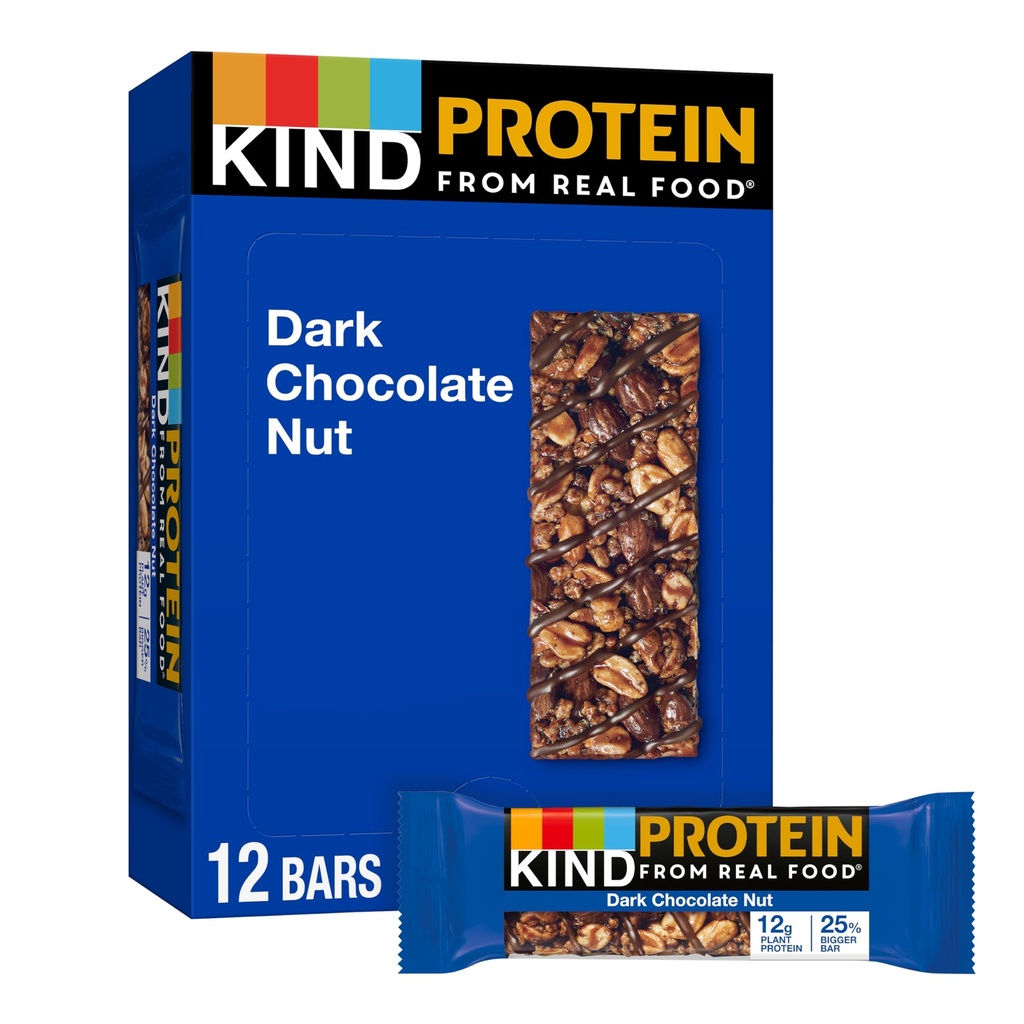KIND Protein Snack Bar, noix de chocolat foncé, collations saines, sans gluten, 12g de protéines végétales, 12 Nombre