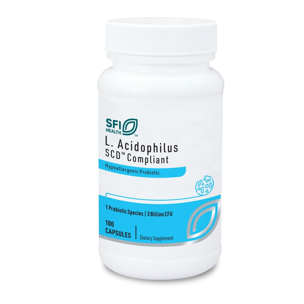 Klaire Labs SFI Health L. Acidophilus - 3 miljard CFU Lactobacillus Probiotic, Pure SCD Compliant Formula for Men & Women, Hypoallergeen & Non-Dairy (100 capsules)