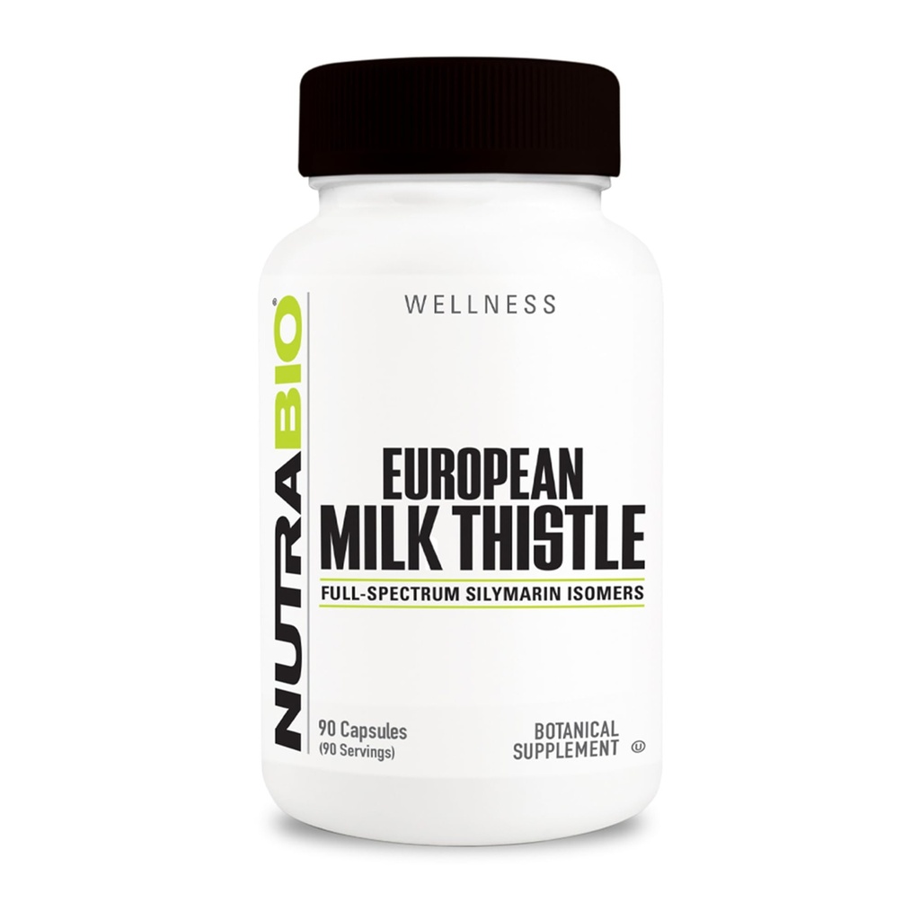 NutraBio European Milk Thistle Supplement, 241mg - Ondersteunt Antioxidant Voordelen en Wellness, 90 Capsules