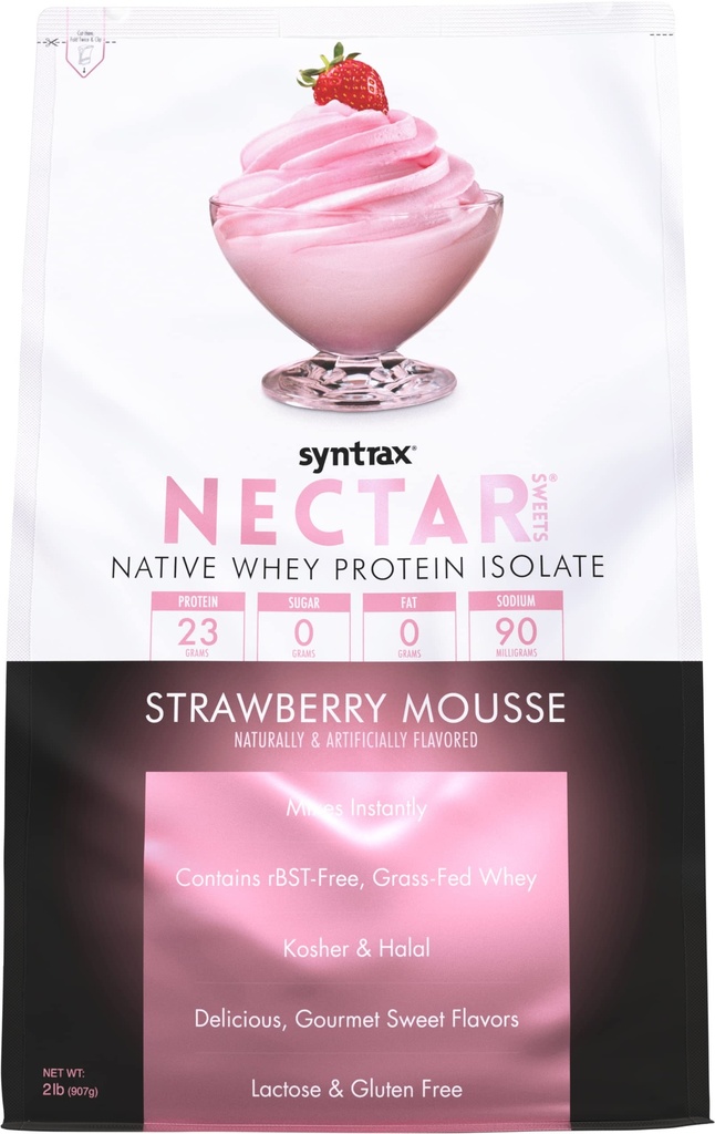 Syntrax Nutrition Nectar Sweets, Whey Protein Isolate, Strawberry Mousse, 2 lbs.