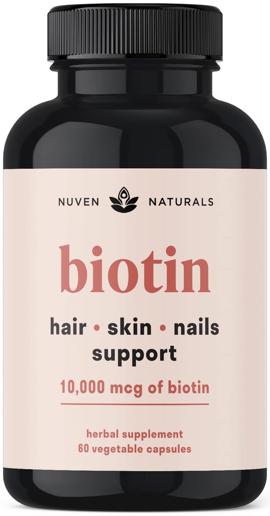 Vitamines capillaires - Biotine 10000 mcg avec vitamine A, E, C, D et adaptogènes pour soutenir les cheveux, la peau et les ongles - Biotine Supplément pour la santé et la croissance