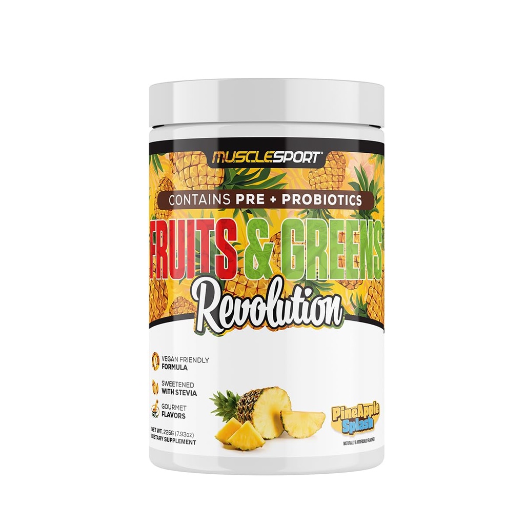 Musclesport Fruit & Greens - Fruit, groente en antioxidant supplement, met inbegrip van tarwegras en spirulina, toegevoegde vezels en probiotica - 30 porties (Pineapple Splash)