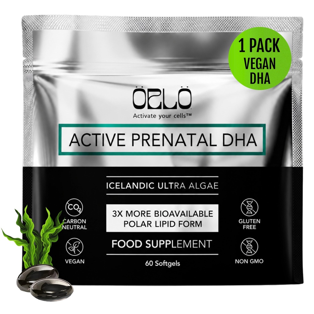 Orlo PRENATAL DHA - Prenatale DHA Omega 3 Supplement - Triple Strength Omega3s - Vegan DHA & EPA - Algen Omega-3 Olie - Ondersteunt Hersenontwikkeling tijdens zwangerschap en borstvoeding (60 Mini Softgels)