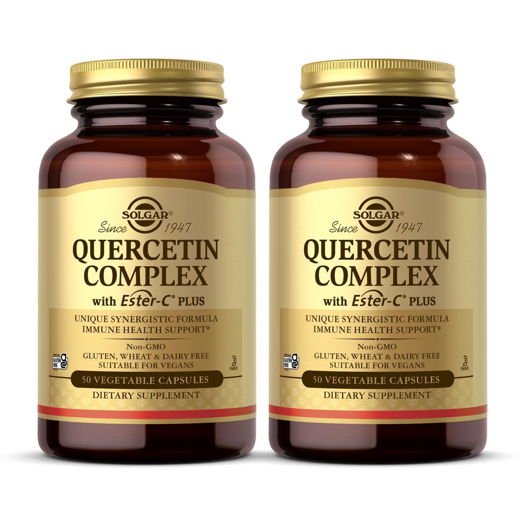 Solgar Quercetin Complex met Ester-C Plus - 50 plantaardige capsules, Pack of 2 - Immune Health Support - Voorzichtig met de Maag Vitamine C - Non-GMO, Veganistisch, Glutenvrij, Kosher - 50 Totaal porties