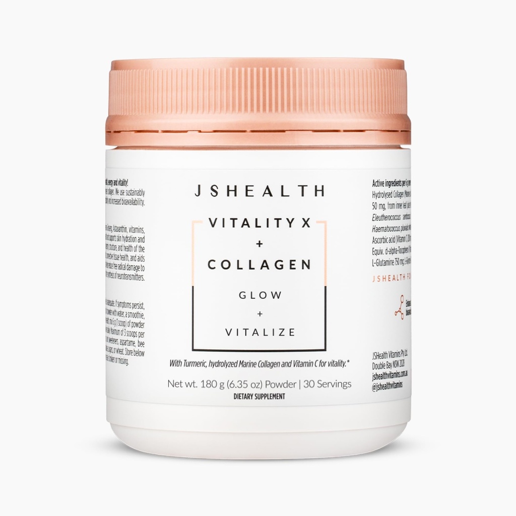 JSHealth Vitamins Vitality X + Collageen - Beauty Powder Supplement with Aloë Vera Silica and Vitamins C & E to Nurish Hair Skin and Nails (180g)