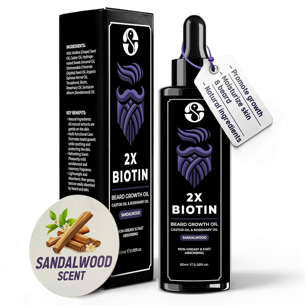 Concentration de biotine Thickener & Softener - 2 oz avec huile de ricin, huile de romarin et vitamines - Santalwood Scent pour les hommes
