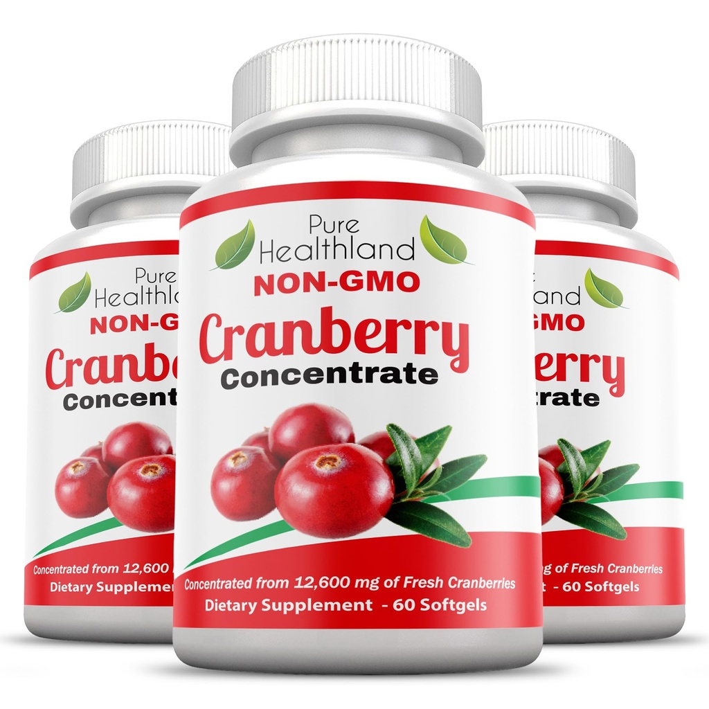 Niet-GMO Cranberry Geconcentreerd van 12.600mg - Drievoudige sterkte Softgels - Eenvoudig te slikken pillen voor mannen & vrouwen, 3 flessen
