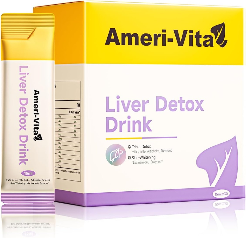 Supplément de boisson de désintoxication du foie liquide - Extraits de chardon et d'artichaut de lait avec du curcuma et de l'inositol - Soins naturels du foie - Sans sucre, sans OGM, parfum de pêche - 30 sachets