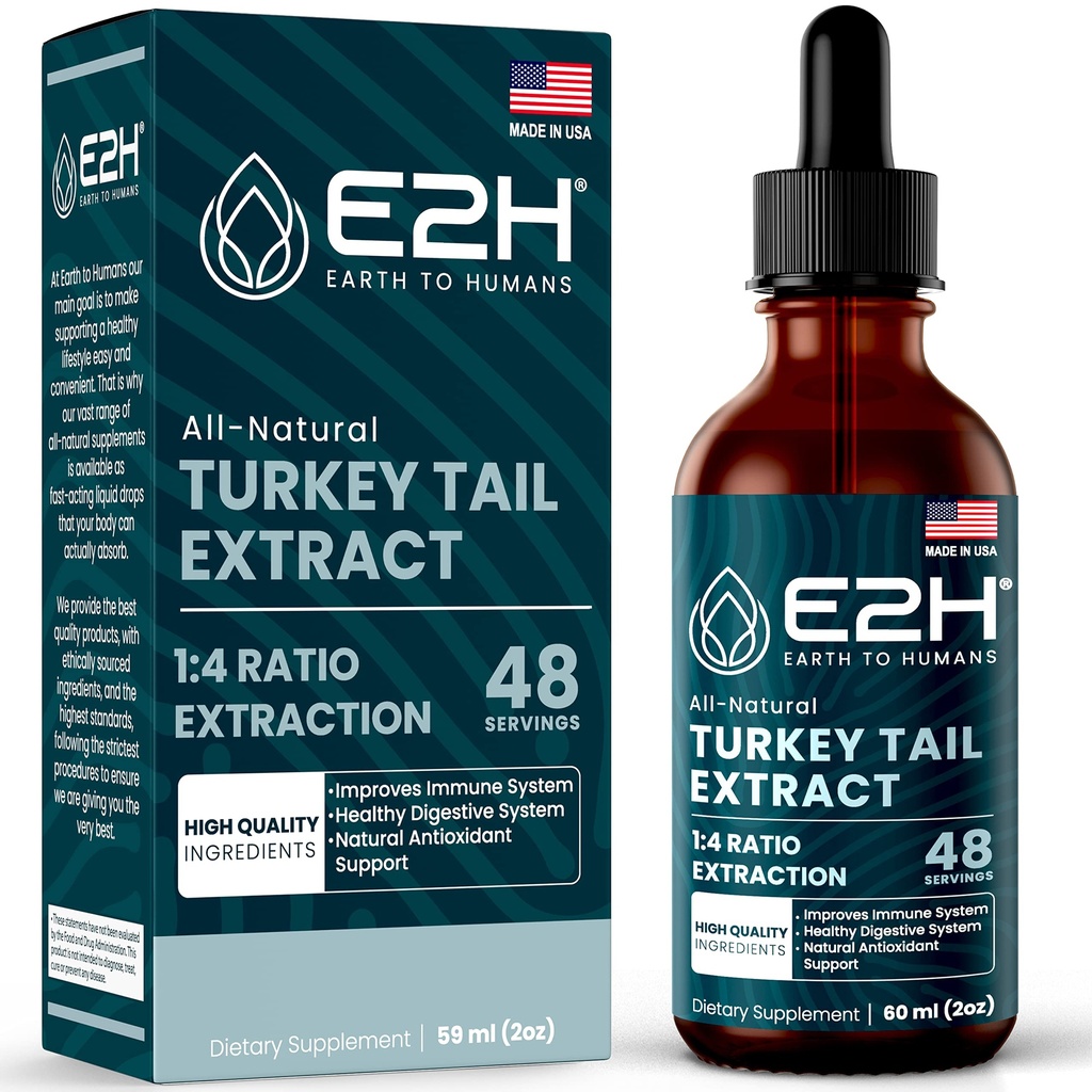 Turkije staart paddo Extract - snellere absorptie dan Turkije staart Paddestoel Capsules of poeder - All-Natural Immune System & Digestieve Ondersteuning- Echte Paddenstoelen Turkije staart - 2 Fl Oz door E2H