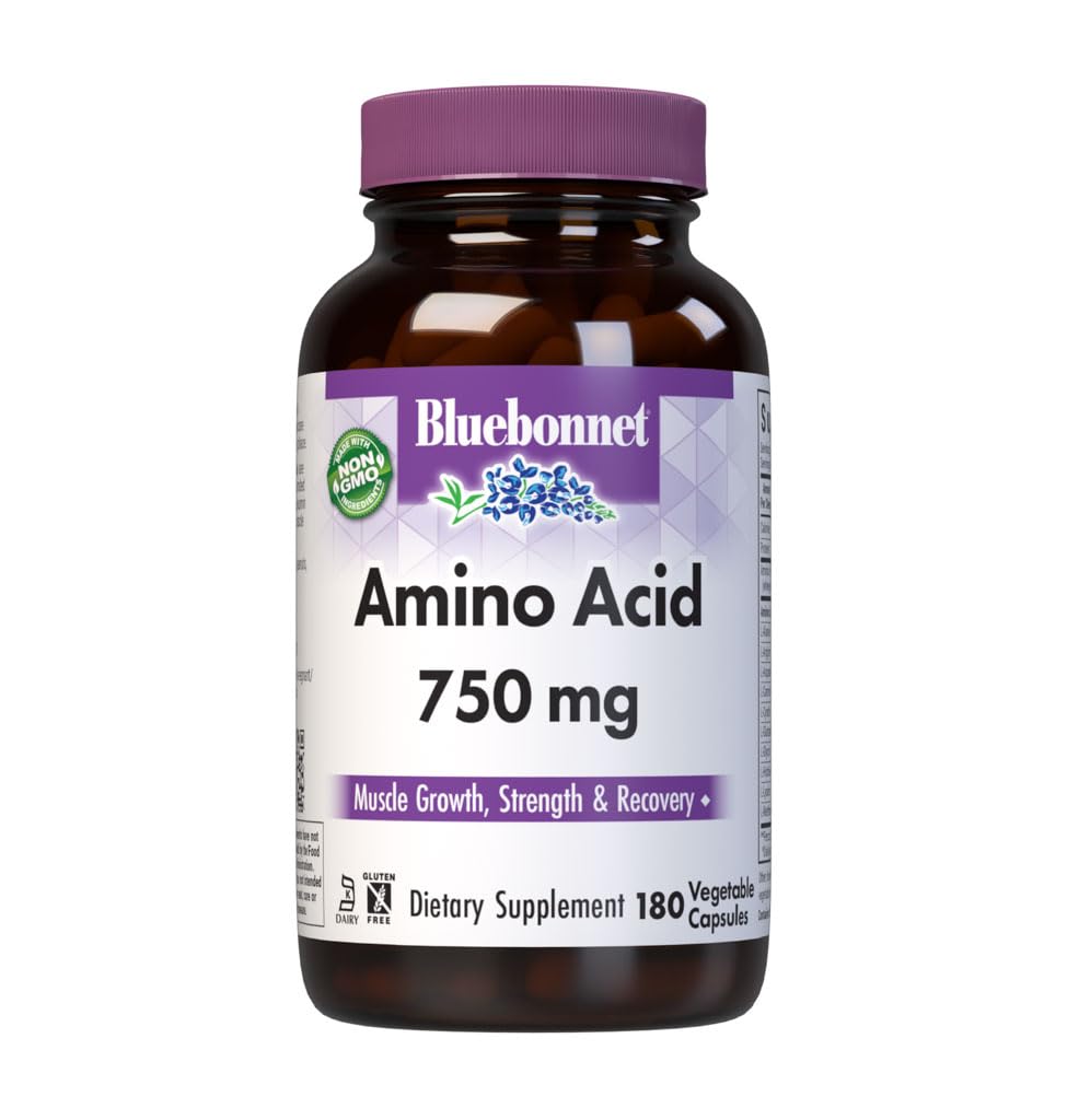 Bluebonnet Amino Acid 750 mg Vitamine Capsules, Wit, 180 Tellen
